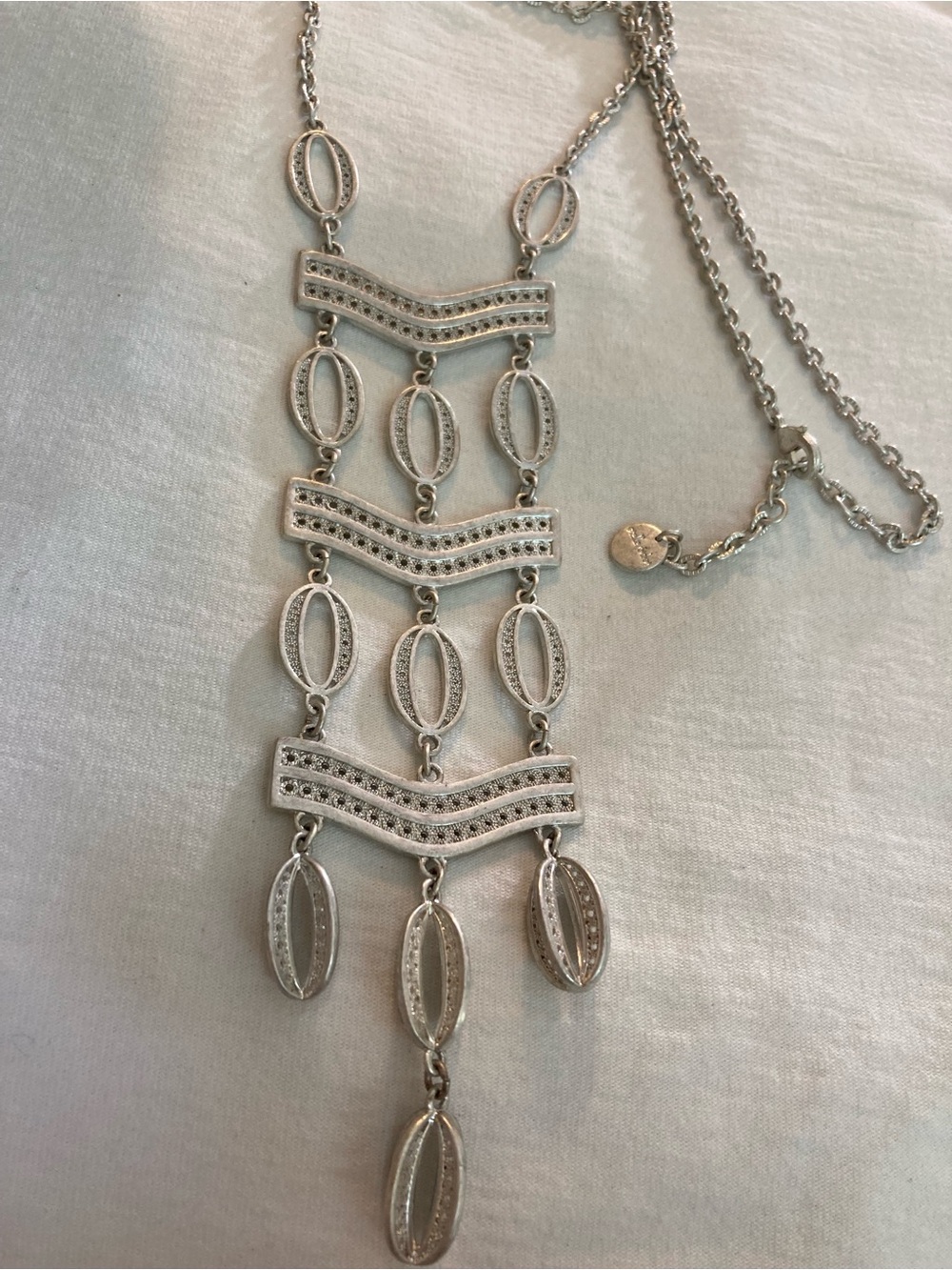 Stella & Dot Silver Tone Tribal Ethnic Designed Statement Necklace